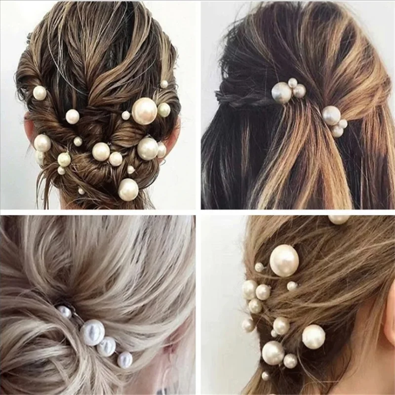 20pcs Women U-shaped Pin Metal Barrette Hair Clip Hairpins Simulated Pearl Bridal Tiara Hair Accessories Wedding Hairstyle Tools