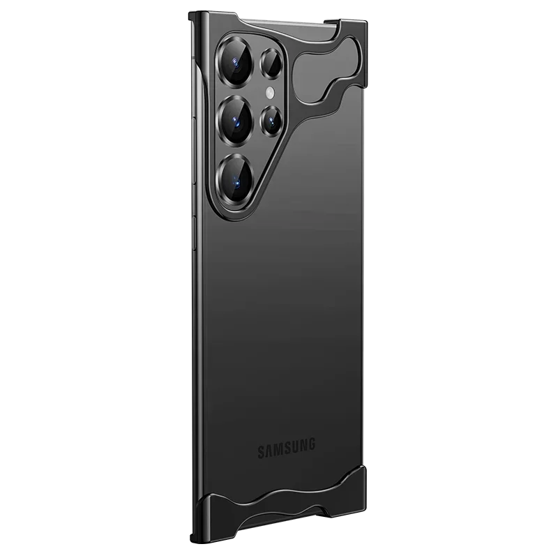 Aluminum Metal Rimless Phone Case For Samsung Galaxy S24 S23 Ultra Lens Protective Film Hollow Logo Cooling Anti-drop Case