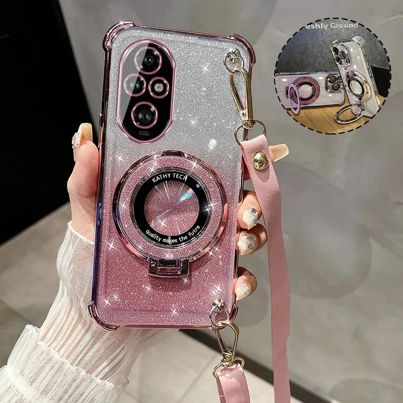 Crossbody Lanyard Glitter Plating Shockproof Phone Case with MagSafe Holder