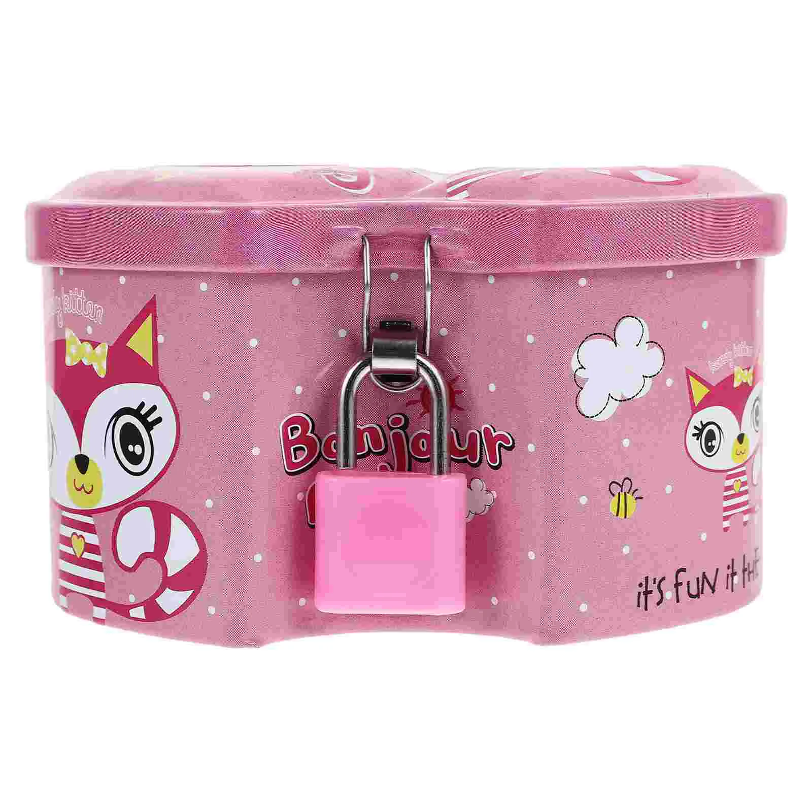 Piggy Bank for Kids Cartoon Double Heart Rabbit Coin Jar Girls Metal Pink Child