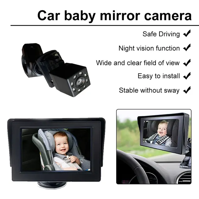 Cuplu Baby Car mirror Camera, Night Vision Baby Car Seat Mirror, 4.3 HD''  Night Vision Function Car Mirror Display, Adjustable Baby Car Camera with