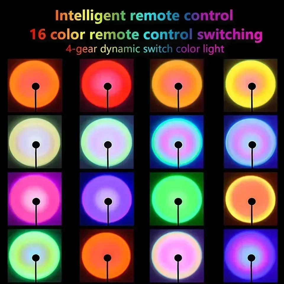 Sunset Lamp USB Projector LED Night Light Adjustable 16 Colors Remote Control Atmosphere Mood Light for Home Room Photography 4