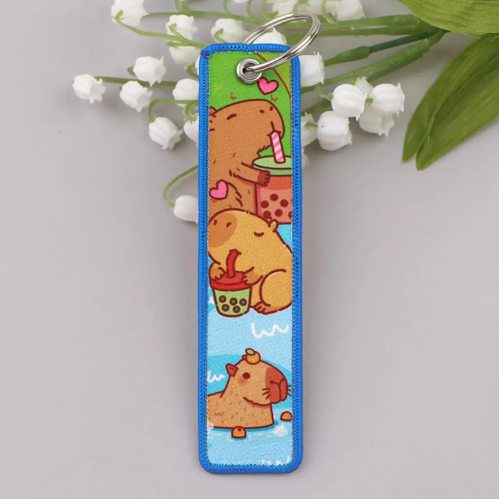 Lucky Cat Embroidered Key Ring Lanyard Tags Key Strap Racing Motorcycle Classic Keychain Accessories 1pcs