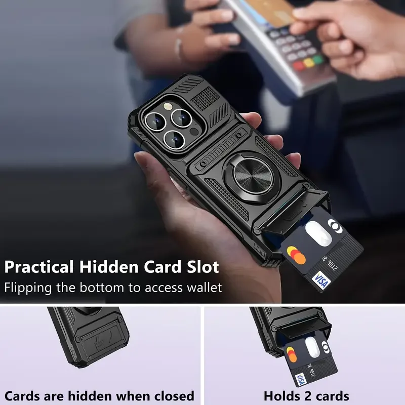 Heavy Duty Magnetic Ring Case with Hidden Card Slots and Full Coverage Protection