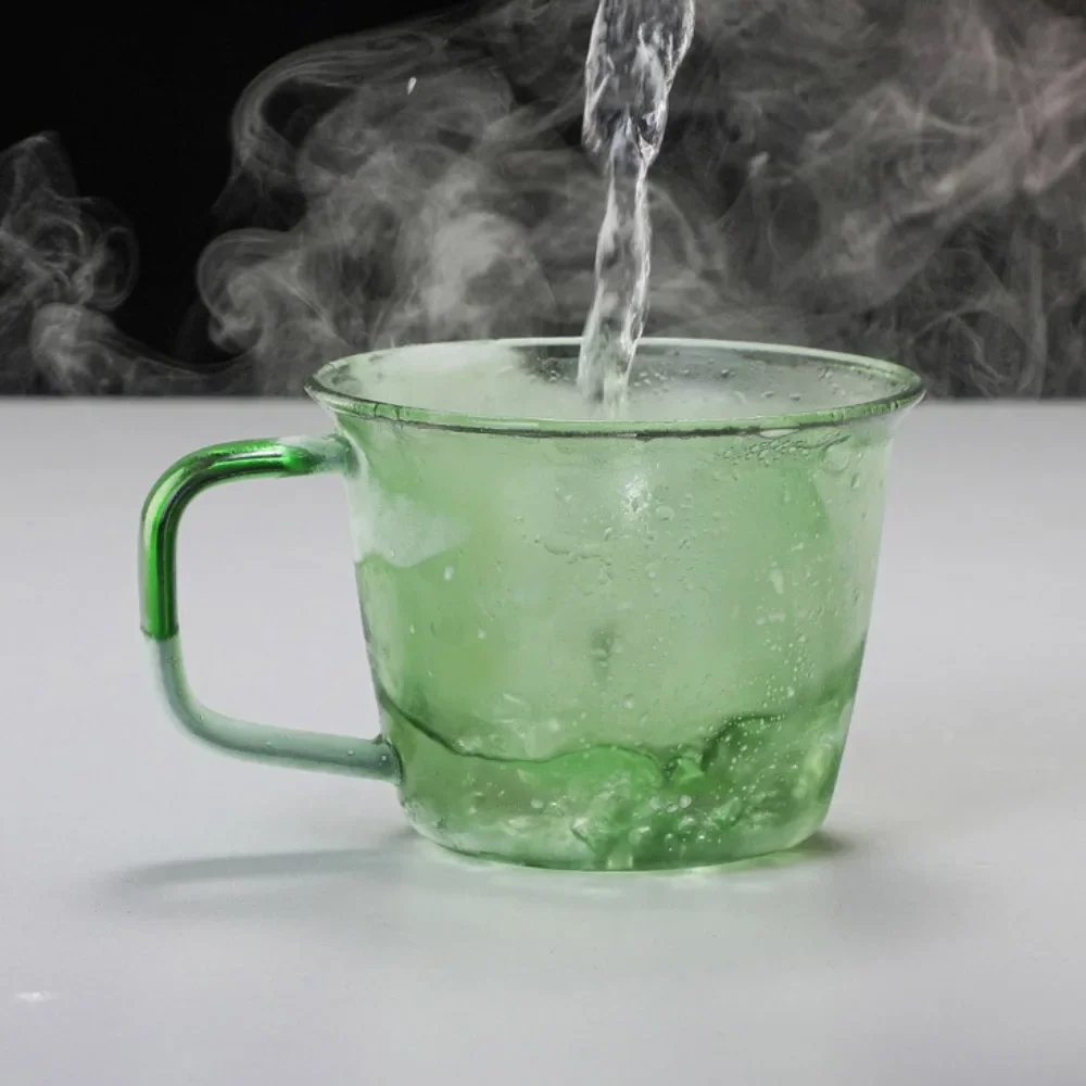 Colored Glass Coffee Cup 250ml High Borosilicate Amber Green Tea Cup Colored Glass Water with Handle Cold and Heat Resistant