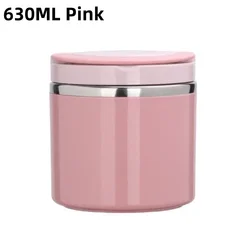 Portable Stainless Steel Thermal Food Jar with Handle - Insulated Lunch and Soup Container (Pink-630ml)