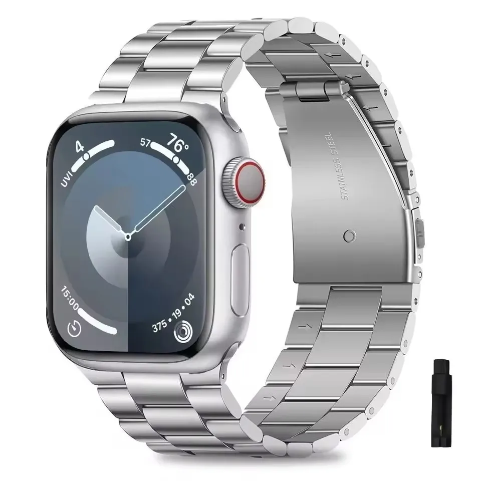 ตัวเลือกสินค้า สายโลหะสีเงินสุดหรูสำหรับ Apple Watch หลายขนาด
