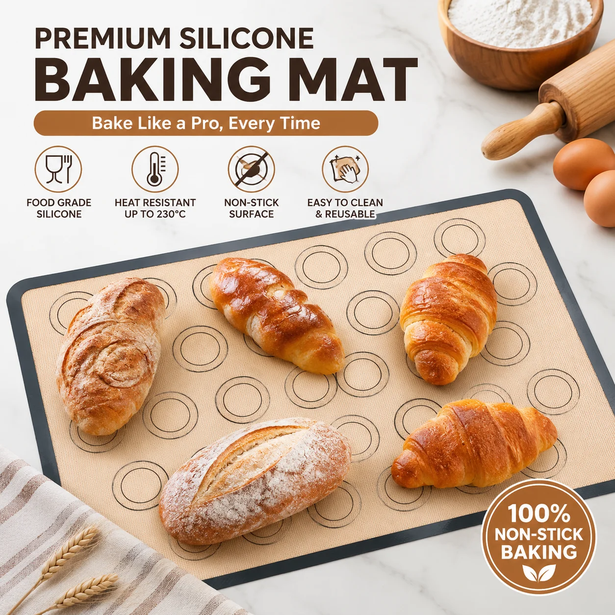 Premium Non-Stick Silicone Baking Mat Set - Heat Resistant & Reusable