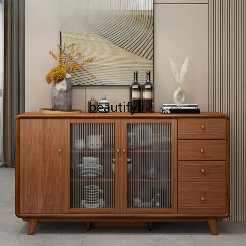 

New Chinese Style Sideboard Cabinet Solid Wood Frame Wine Cabinet Wall Storage Cupboard Modern Simple Storage Tea Cabinet