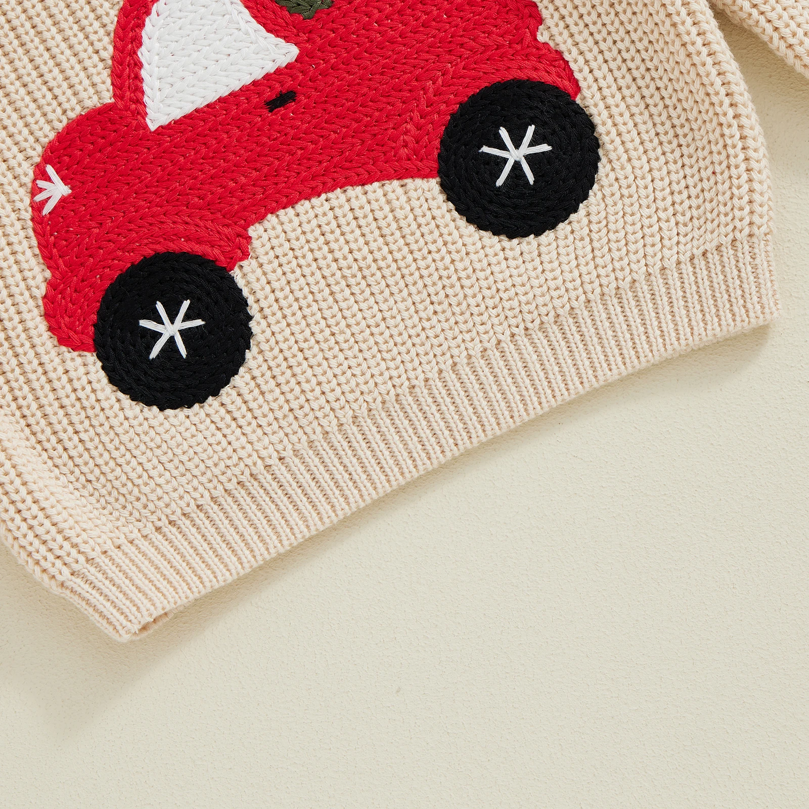 BeQeuewll Cute Winter Baby Clothes for Boy Girl Christmas Sweater Car Embroidery Crew Neck Long Sleeve Pullover Top Kid Knitwear