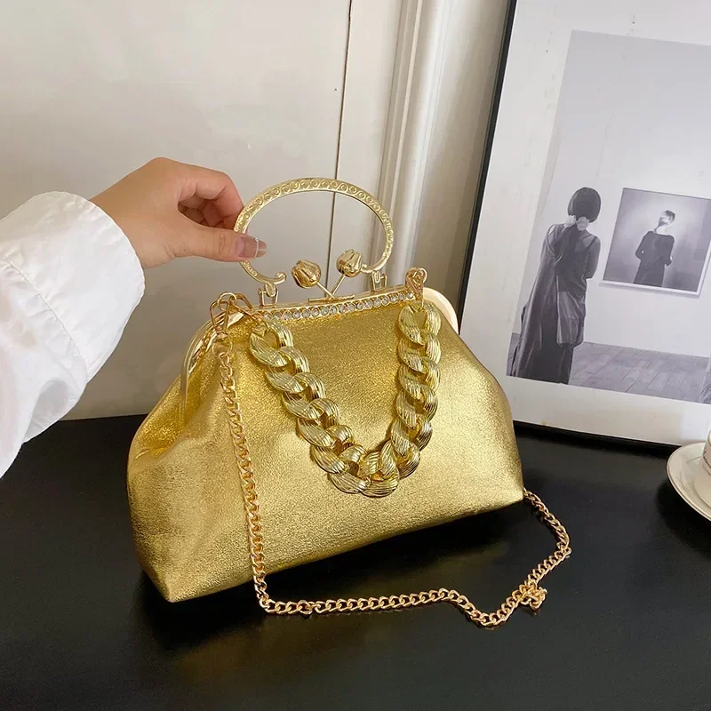 Women Chain Messenger Bags PU Leather Shoulder Bags Shell Clip Handbag Purse Wedding Clutch