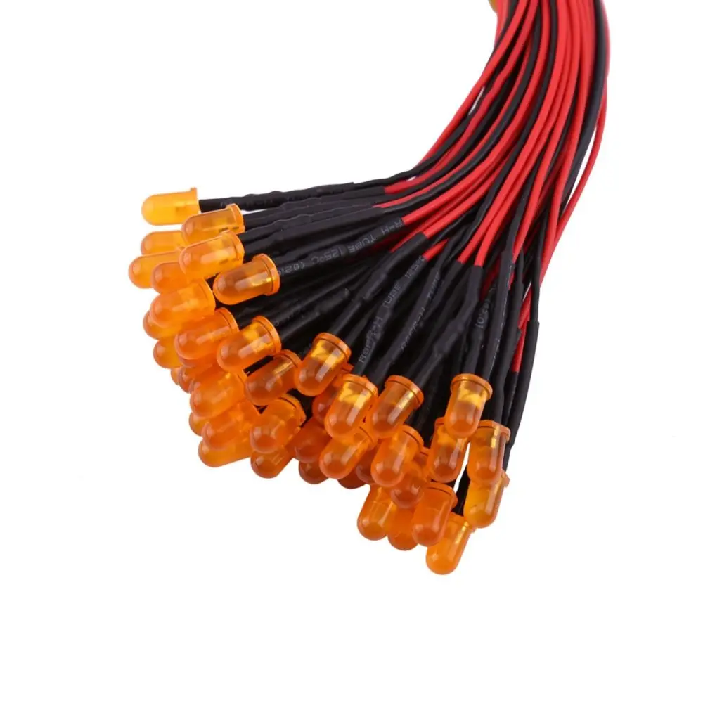 50PCS 5mm 사전 배선된 LED 다이오드 DC12V 빨간색 파란색 주황색 느린 점멸 DC12V LED 조명 LED 발광 다이오드
