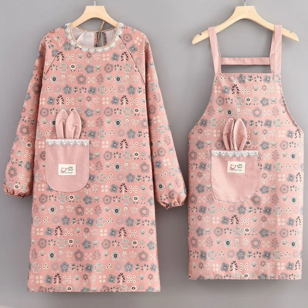 2Pcs Canvas Kitchen Cooking Apron Breathable Protective Long Sleeve Apron Adjustable Household Suspender Work Dress BBQ