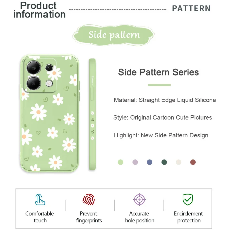 Zarte Daisy Handyhülle für Xiaomi Redmi Note 14 13 12 12S 11 11S 10 10S 9 9S Pro Plus 4G 5G Flüssigsilikonhülle – Detail 3