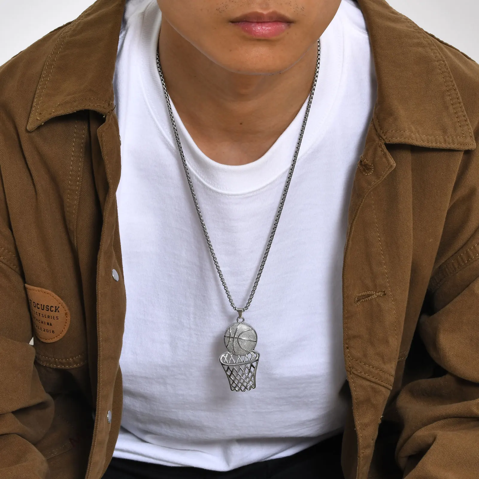 Mprainbow Basketball Pendant Male Necklaces,Silver Black Color Sports Basketball Frame Pendant for Men Boys,Sports Charm Jewelry