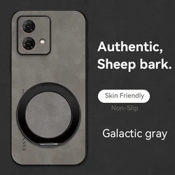 Premium 360° Rotating Sheepskin Leather Phone Case with Holder for Motorola Edge 50 (GRAY)