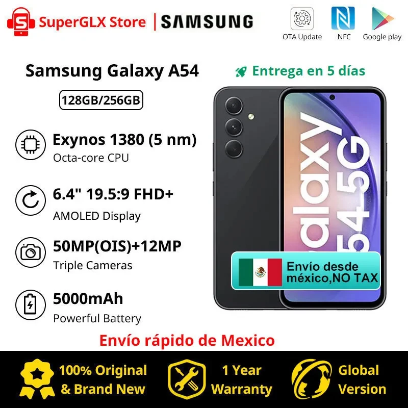 Originale Nuovo Samsung Galaxy A54 Samsung A54 5G Exynos 1380 6.4 "Fhd + Super Amoled Triple 50Mp Fotocamera 5000Mah 25W Ricarica Rapida