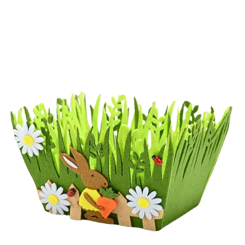 

2024 New Easter Decorations Portable Green Basket Non Woven Bunny Carota Ornaments Creative Easter Basket Decorations for Home