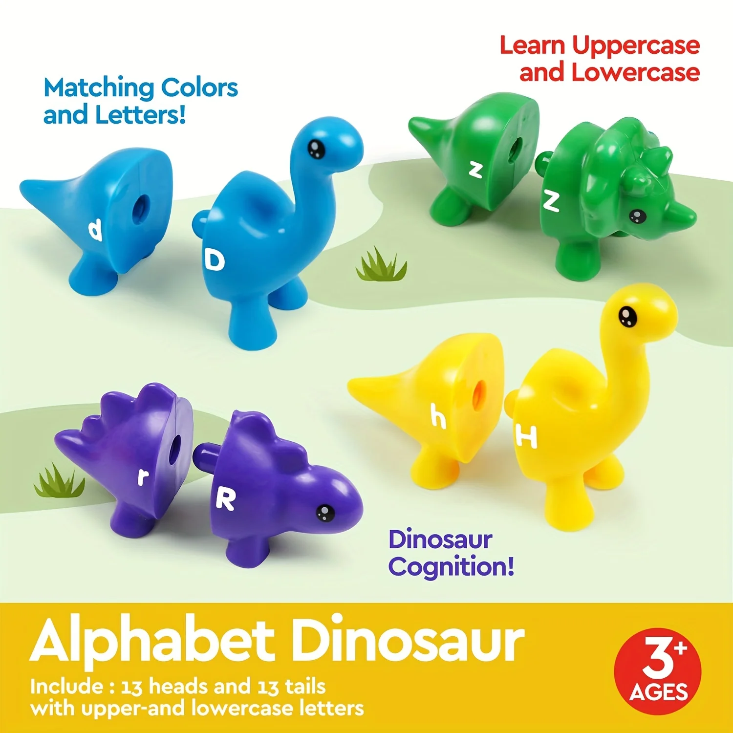 13-Piece Dinosaur Alphabet Snap Toy, Educational Puzzle, Gender Neutral Language Learning for Kids Aged 3+ 3