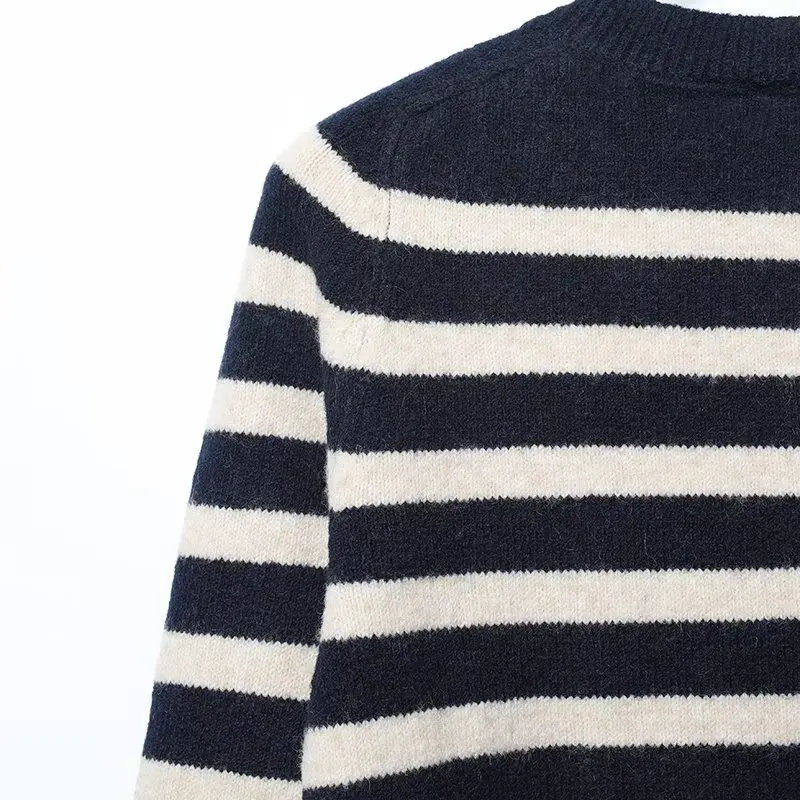 Women's Spring Autumn Striped Knitted Cardigan Coat Female O-Neck Long Sleeve Single Breasted Cardigan Lady Street Casual Wear