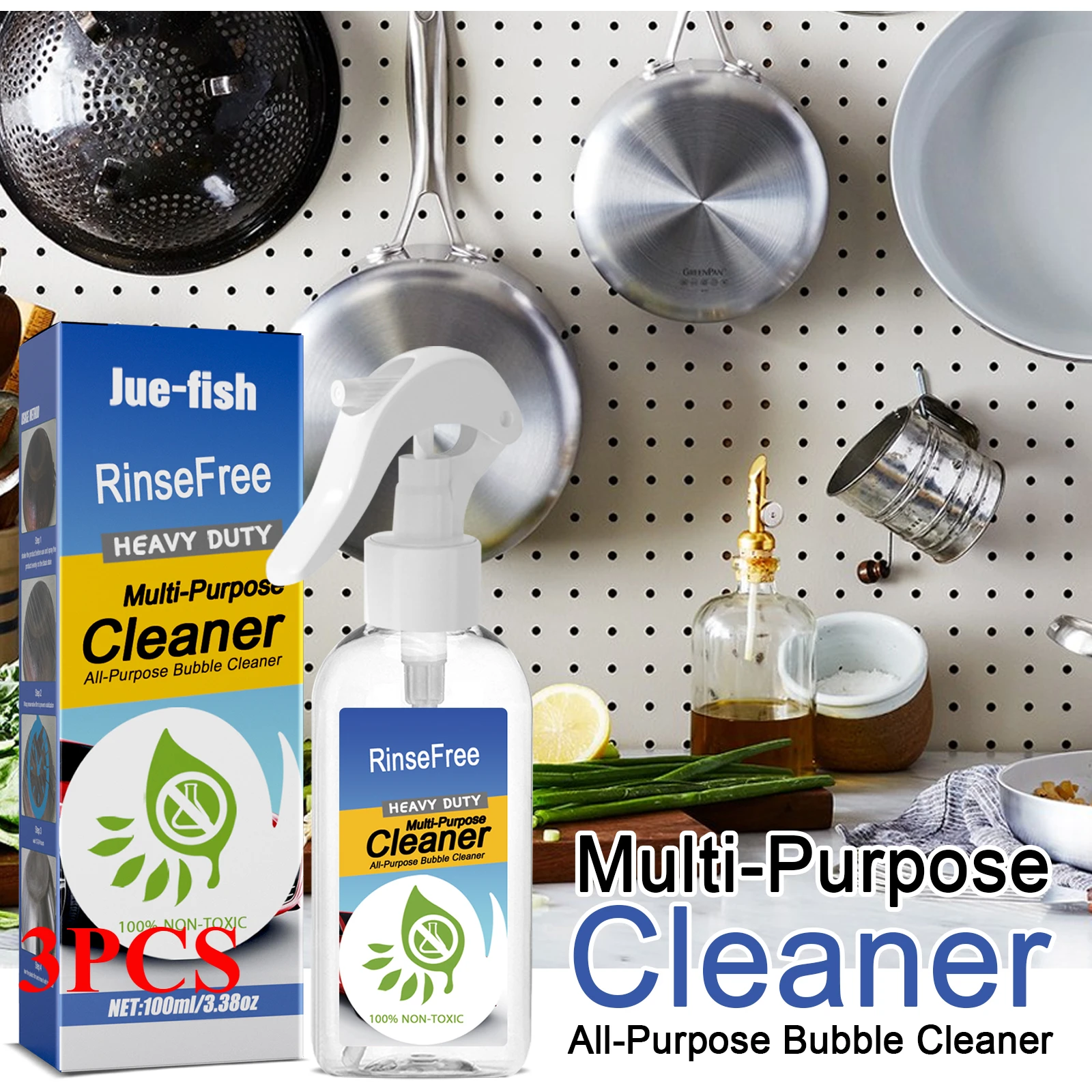 3pcs Heavy Oil Cleaner Foam Household Kitchenware Cookware Cleaning Foam Spray Cleaner Kitchen Stain Cleaning Agent