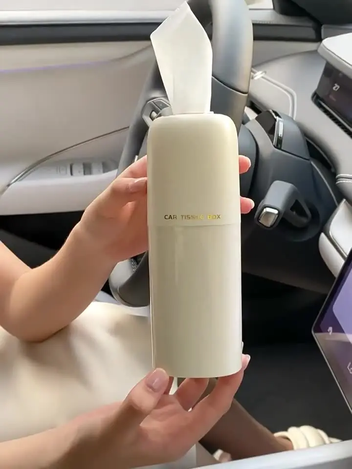 thumbnail image 2 of Refillable Car Tissues Car Cup Holder Tissue Box - Round Refillable Tissue Container With Emergency Window Breaker Car Tissue Holder 2 of 12