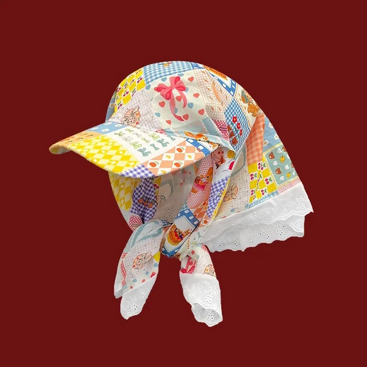 Women's Hats Spring Seaside Vacations French Sweet Cute Girls Outdoor Headscarves With Straps Baseball Caps Funny Fashion Hats