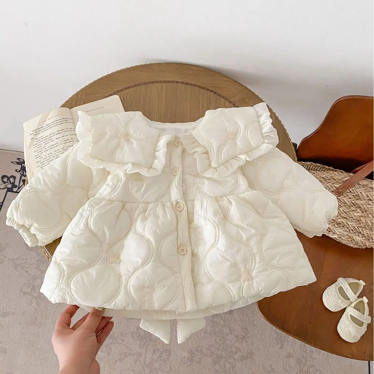 

Winter 2023 Baby Girls Padded Jacket Cotton Quilted Long Sleeve Solid Warm Infant Girls Parkas Toddler Girls Outwear Coat