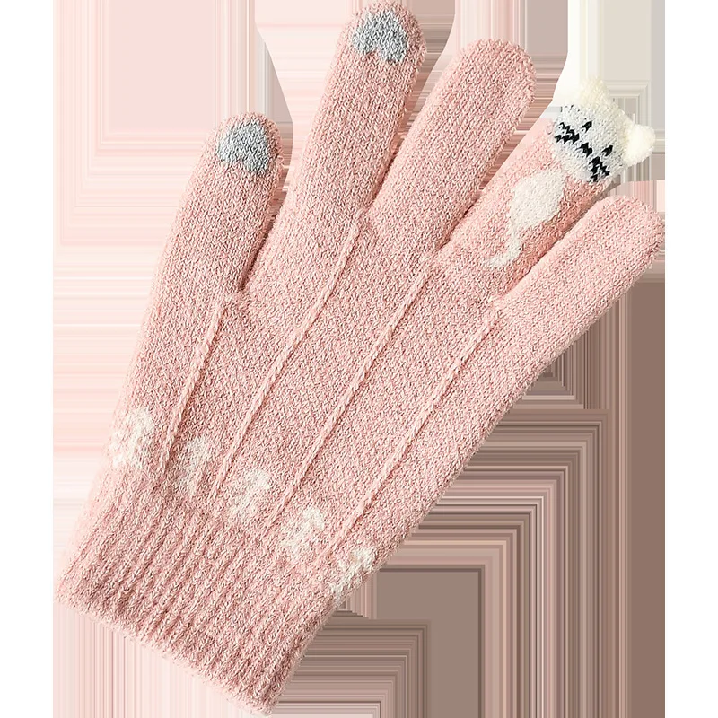 Fingertip Cat Black Gloves Autumn and Winter Female Students Imitation Cashmere Bag Finger Gloves Outdoor Cycling Winter Cycling Gloves Warm Gloves Cat Gloves