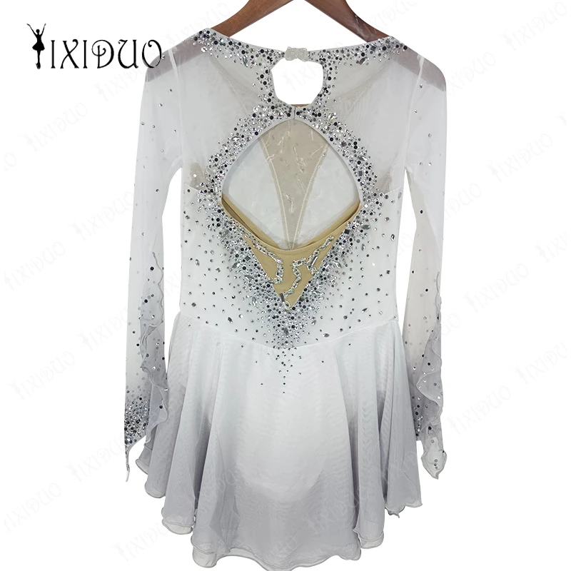 chinese dress ladies Figure Skating Competition Dress, Showcase, White lace with velvet ribbon