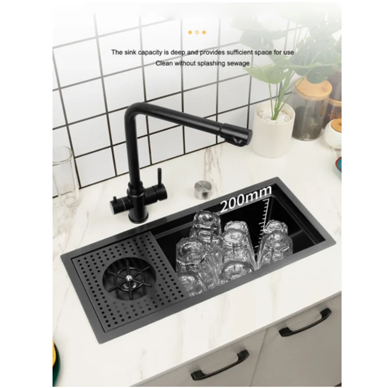 Hidden Cup Washer Sink Nano Bar Coffee Shop MilkTea Shop Western Kitchen Mini Handmade Basin Single Slot Cabinet With Sinks
