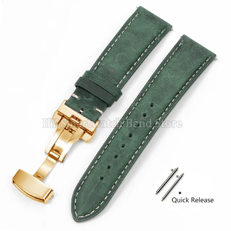 Premium Leather Cowhide Watch Strap with Quick Release and Butterfly Buckle
