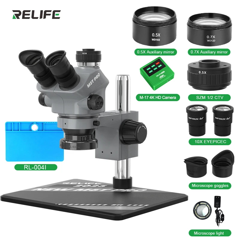 RELIFE RL-M5T Pro-B11 Trinocular HD Microscope 7-50x Zoom PCB Phone Repair