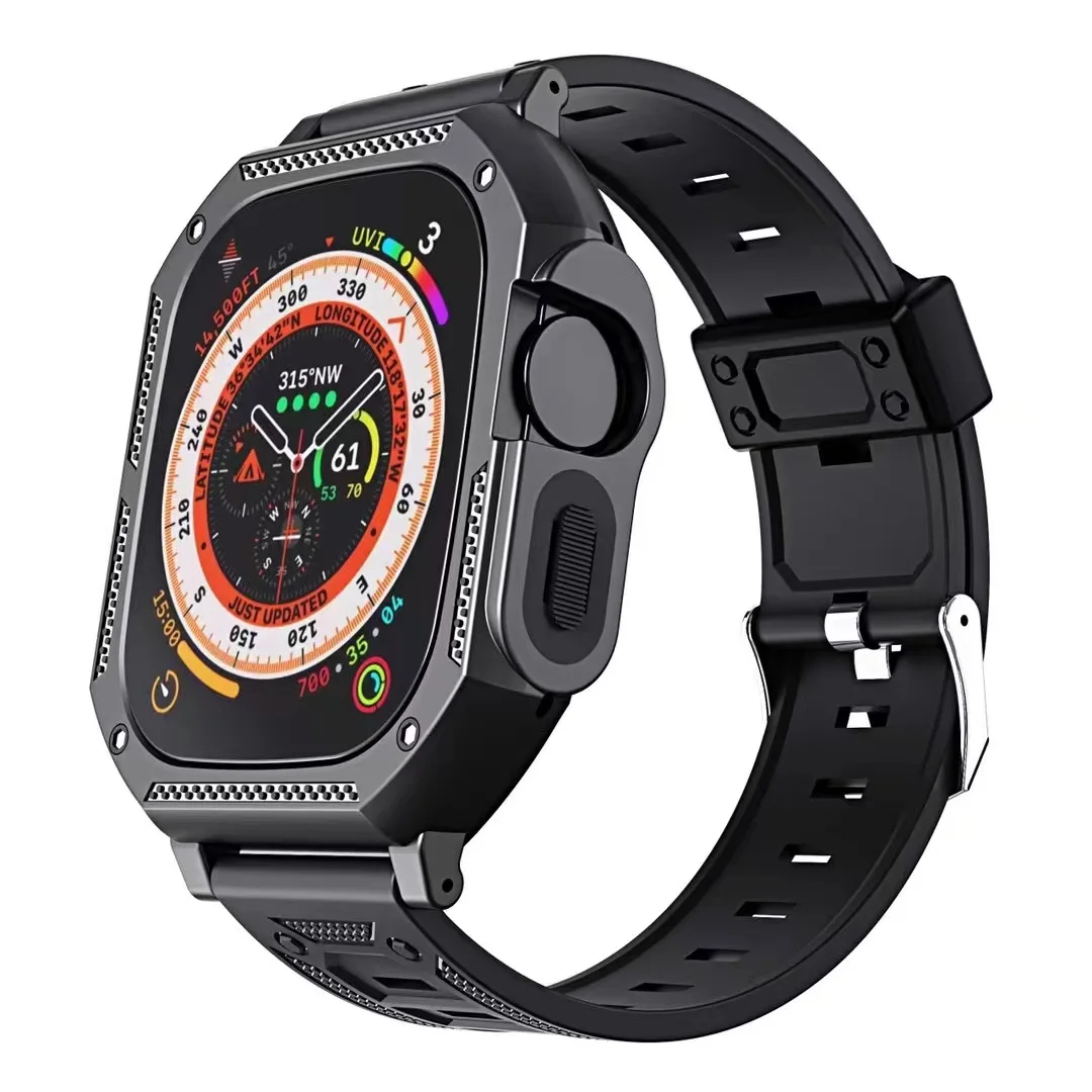 애플 워치용 커버 및 스트랩 실리콘 시계 밴드 개조 키트, iWatch 시리즈 울트라 8 7 6 5 4 SE, 49mm, 44mm, 40mm, 45mm, 41mm, 42mm, 38mm 
