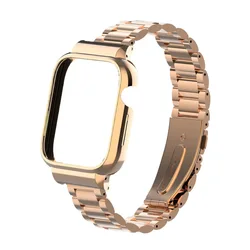 Stainless Steel Strap with Protective Metal Watch Case - 2 - in - 1 Set - Watch4 (Rose gold)