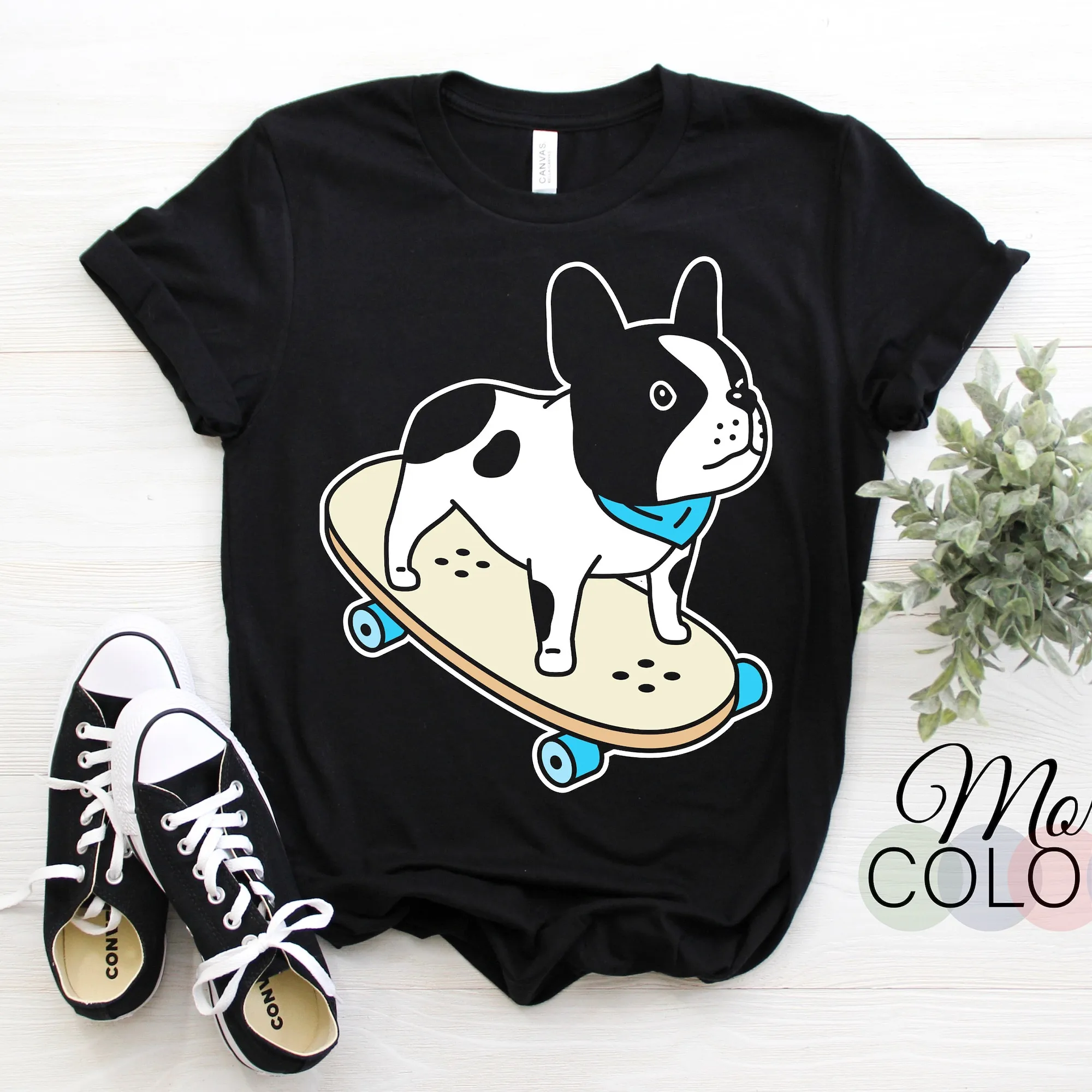 Skateboard Bulldog Francese Frenchie Cute T Shirt Proprietario Divertente Cane Pet Puppy Mamma Papà Compleanno Natale Festa Della Mamma Regalo