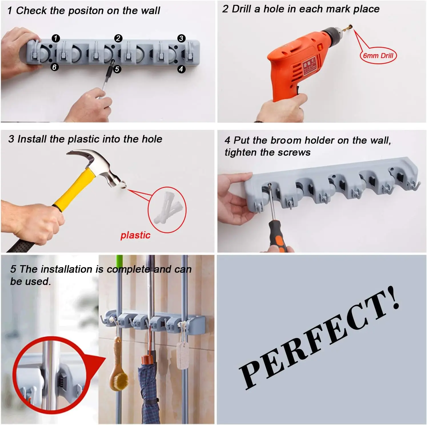 Wall Mount Broom Mop Holder 4