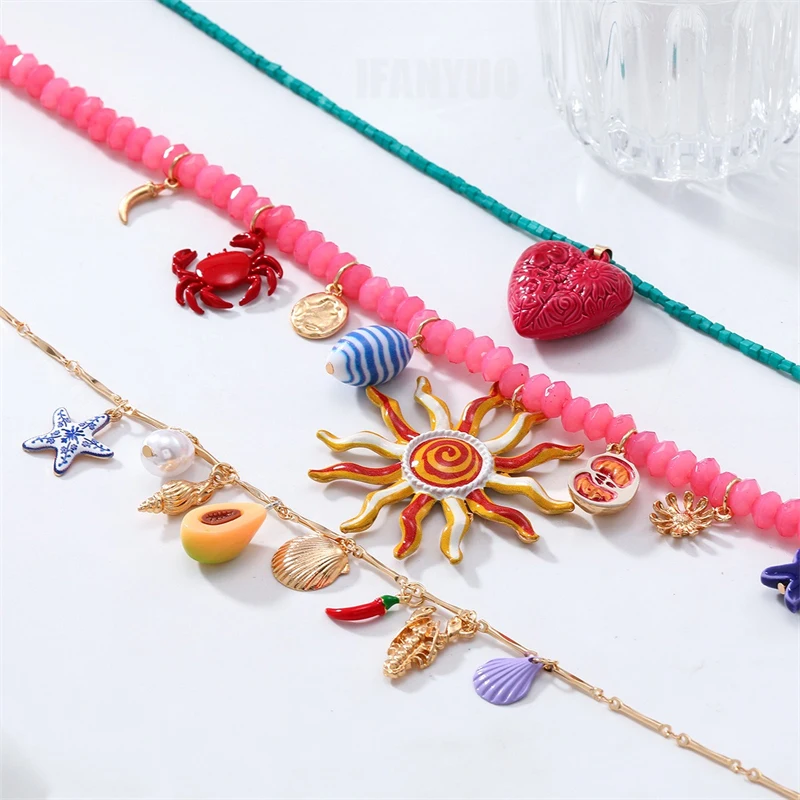 2025 New Colorful Resin Beaded Charms Necklaces for Women Summer Ocean Vacation Style Beach Party Jewelry Neck Accessories 4