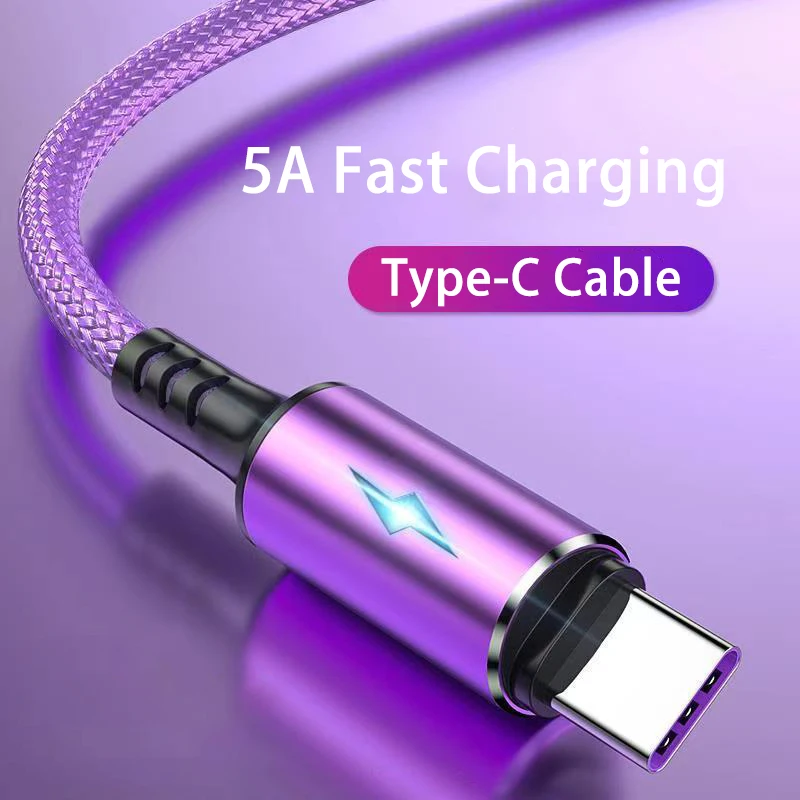 

Nylon Braided Charger Usb Cable for Xiaomi Huawei Realme Oppo Phone Accessories Usb C Cable Type C Cable 5A Fast Charging Cord