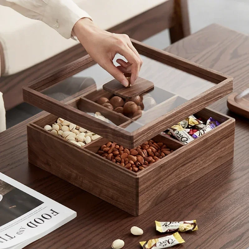 Elegant Solid Wood Fruit Box Chinese-Style Candy Holder with Lid