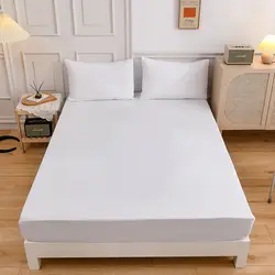 Kuup 3-Piece Solid Color Queen Bedding Set with Fitted Sheet & Elastic Band Pillowcases - Full 137x190cm (3s chun bai)