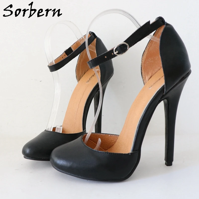 

Sorbern Retro Genuine Leather Women Pump Shoes 14Cm Round Toe High Heel Stilettos Ankle Strap Burlesque Heels Custom Color