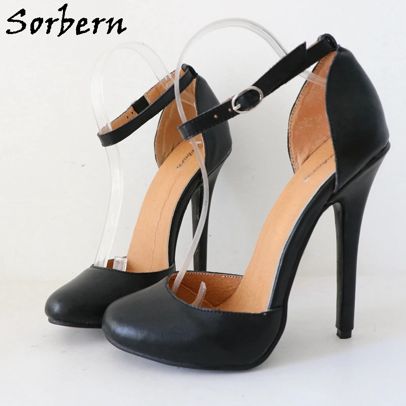 Sorbern zapatos tacón alto para mujer, calzado Retro de piel redonda, tacones de aguja, Correa al tobillo, Burlesque, Color personalizado, 14Cm| | -