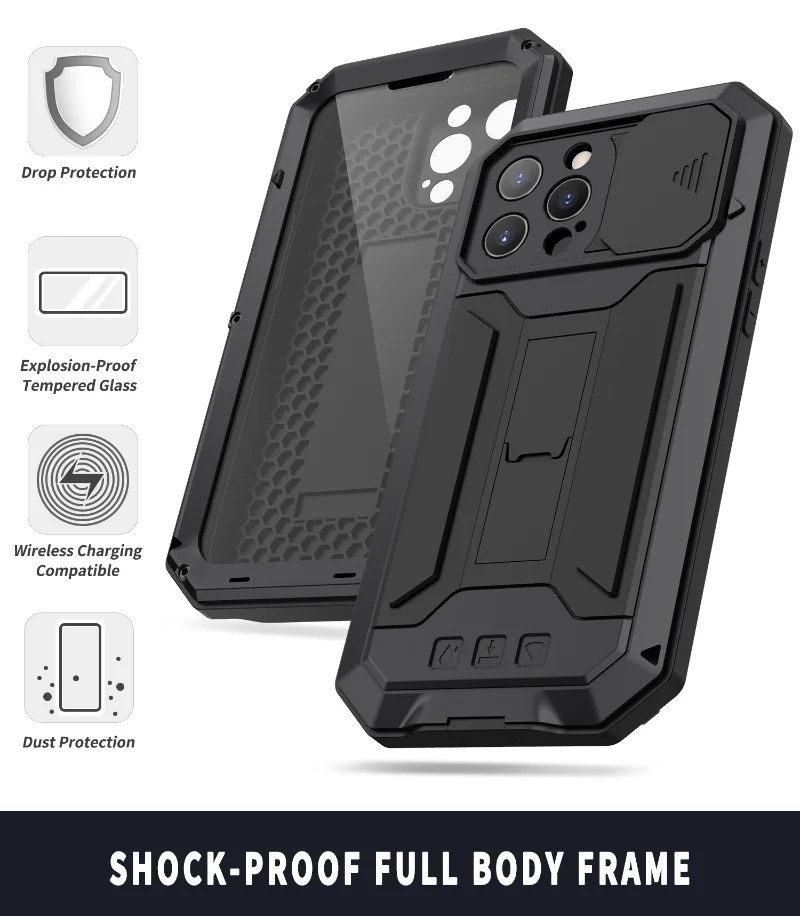 Luxury Camera Protection Case For iPhone 15 14 Pro Max 14 Plus 13 Pro Max 13 Mini Case With Tempered Glass Metal Back Cover