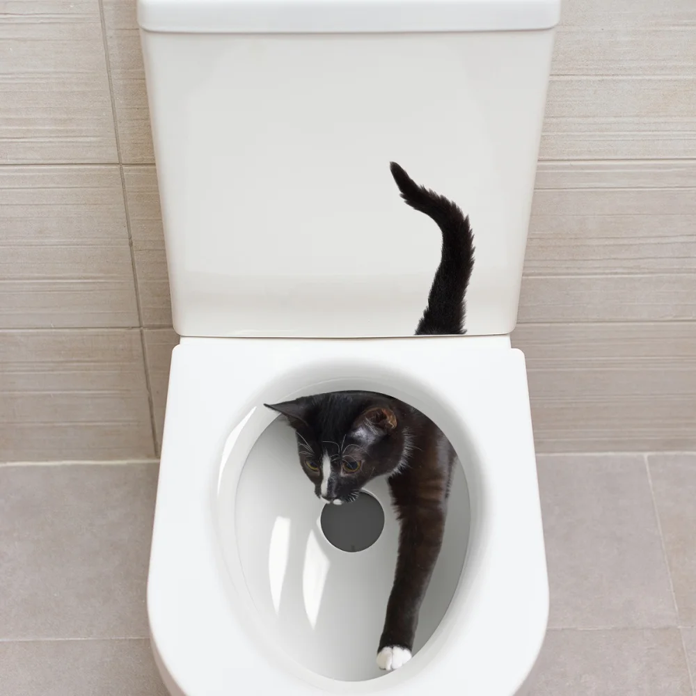 Toilet Stickers 1PC Creative Funny Cat Toilet Stickers Bathroom Decoration Wall Stickers Self-adhesive Bathroom Decals Tile Decoration