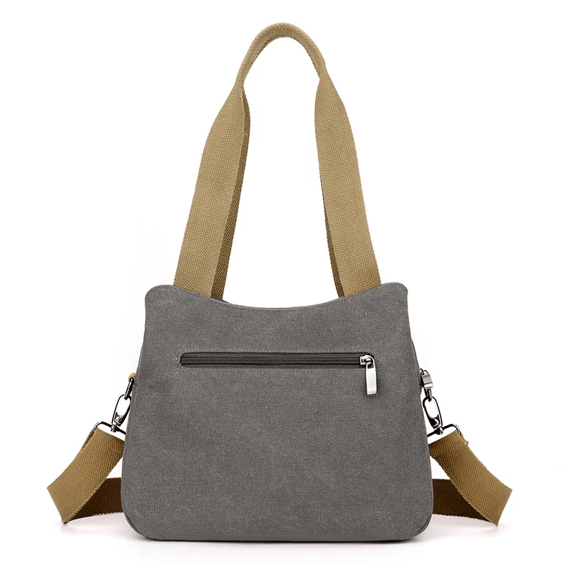Retro Multi Pocket Women's Large Canvas Commuter Outsider Large Capacity Handheld One Shoulder Crossbody Bag