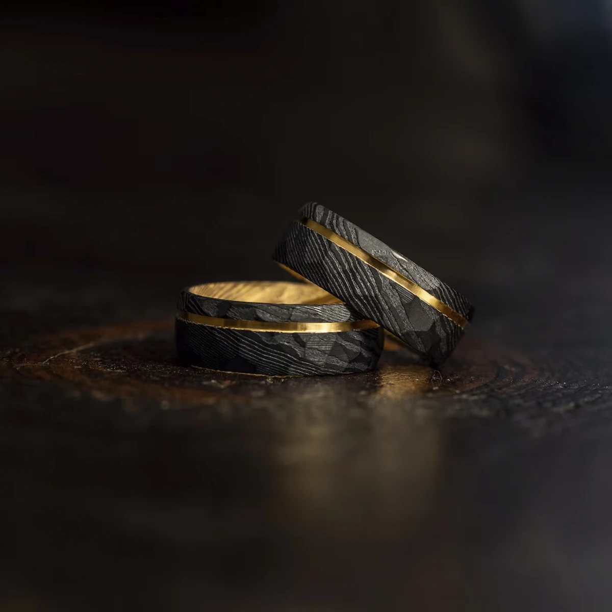 Damascus Steel Ring 8mm Black With Gold-Plated Inner Layer Men'S Couple Wedding Ring Luxurious and Comfortable Daily Party Wear