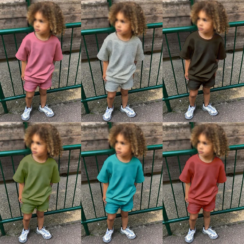 Kids Clothing Set Novelty Summer Baby Boy Sport Outfits Solid Top T-Shirt+Shorts 2 Pcs