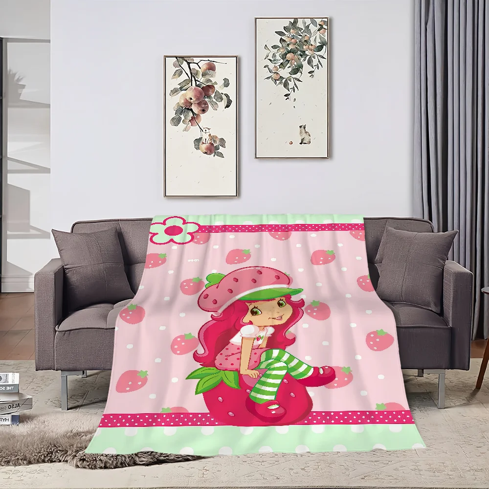 S-strawberry warm Cute soft plush blanket S-shortcakeS for sofa living room bedroom cartoon travel gift single-sided printed 5