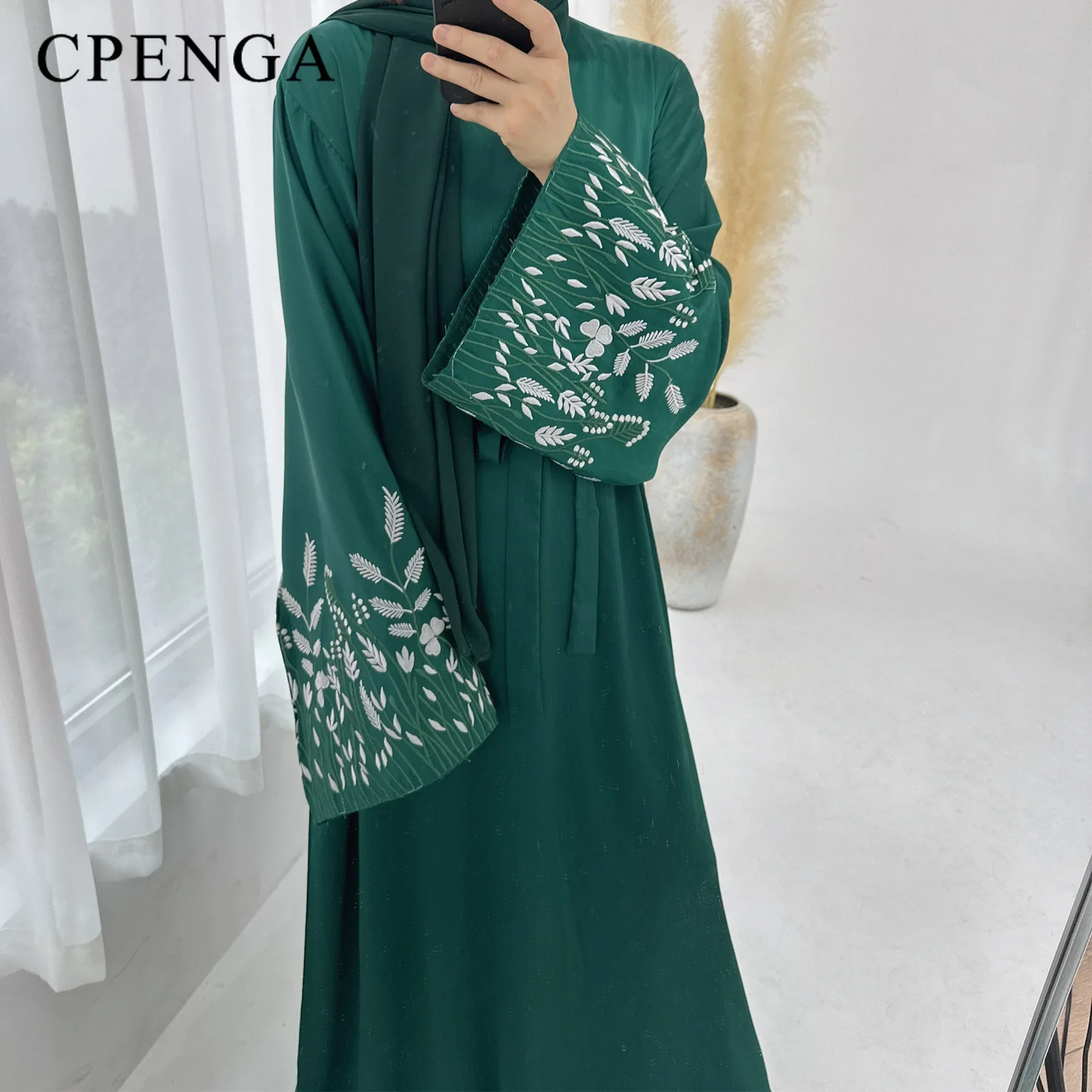 2024 Embroidery Kimono Muslim Robe Syari Female Full Length Muslim Outerwear caftan Black Abaya Saudi Arabia dress for women 6